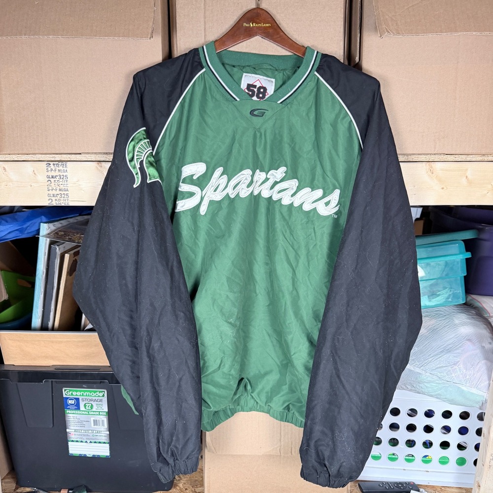 SPARTANS Pullover Windbreaker Jacket‎ Mens XXL Green Black